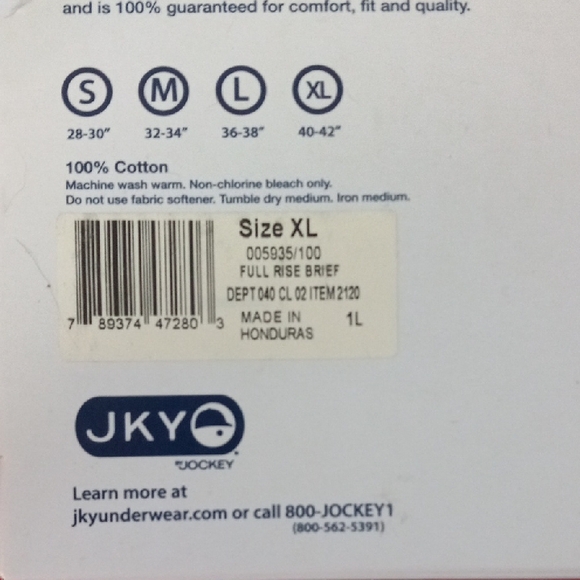 JKY Jockey XL 40-42 Full Rise Briefs White Diamond Bright 100% Cotton NEW - Picture 7 of 7
